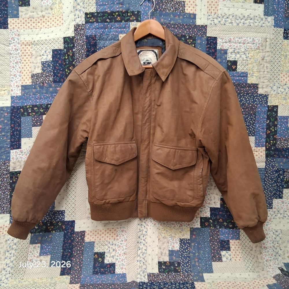 Vintage Paris Sport Club Suede Leather Bomber Jacket Mens Small Brown Full Zip